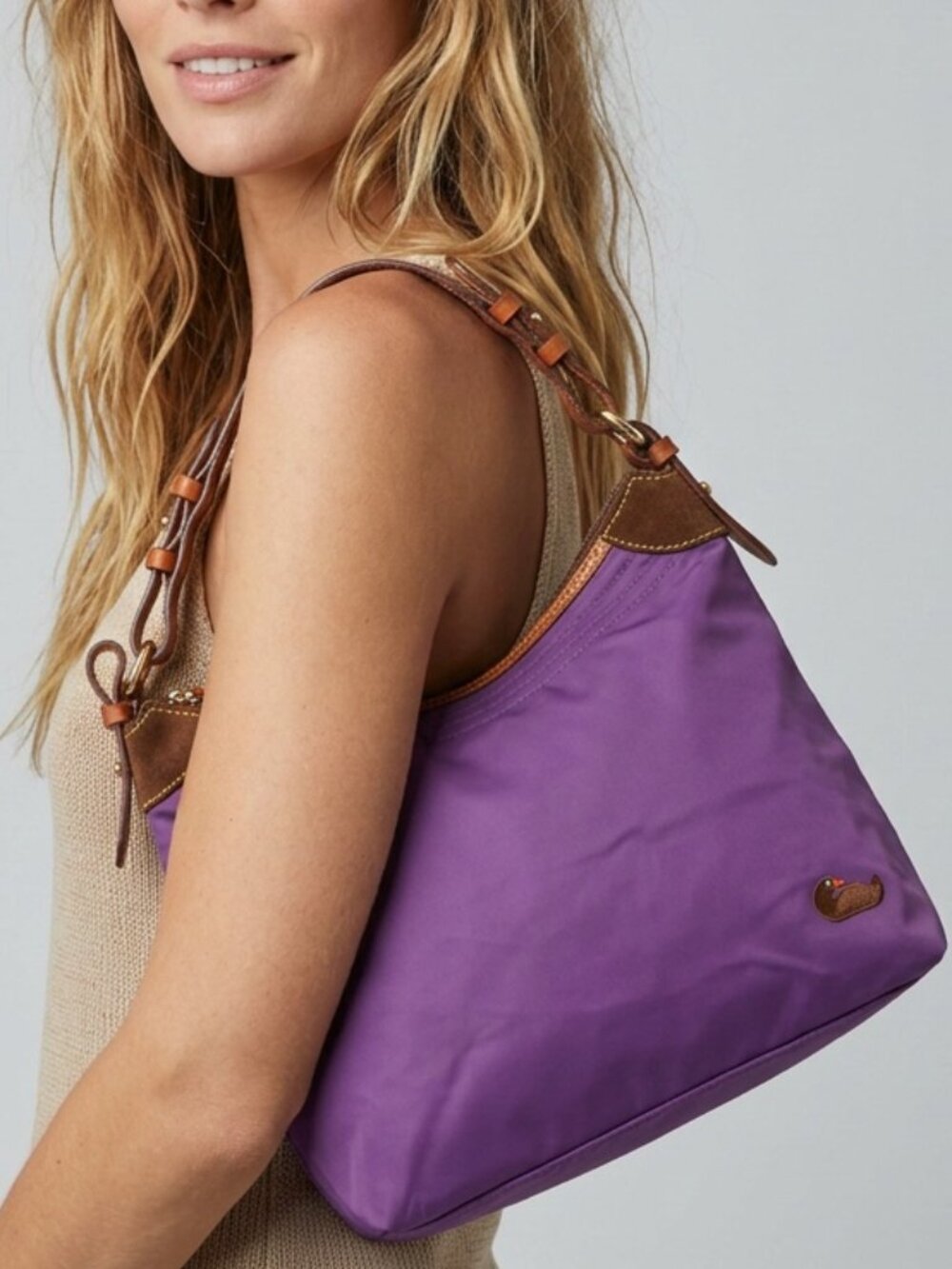 Dooney & Bourke Purple Canvas And Leather Colorful Shoulder Bag Tote - Picture 1 of 16